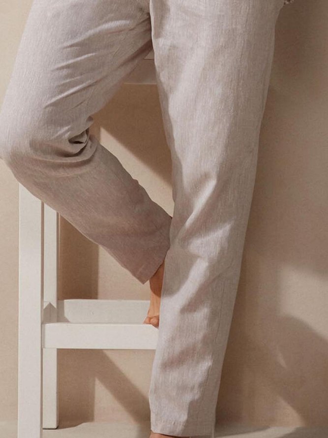 Cotton And Linen Plain Casual Trousers
