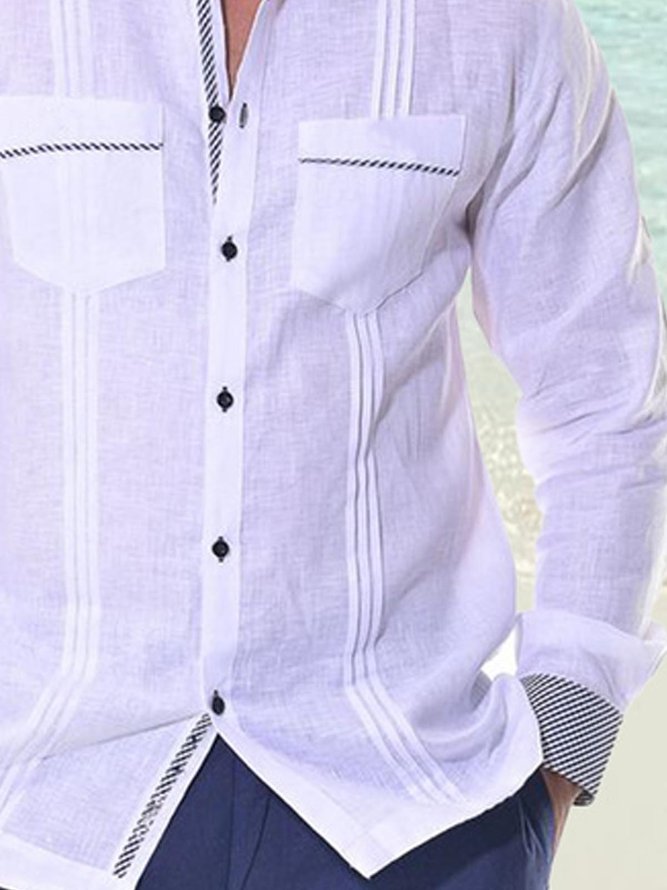 Contrast Long Sleeve Shirt Casual Lapel Top