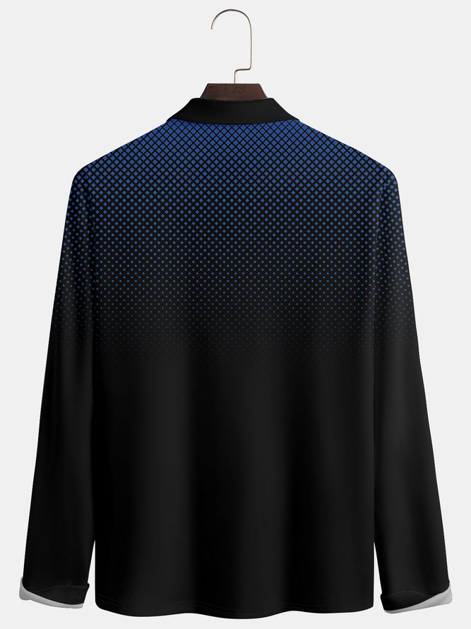 Gradient Block Buttons Long Sleeve Polo