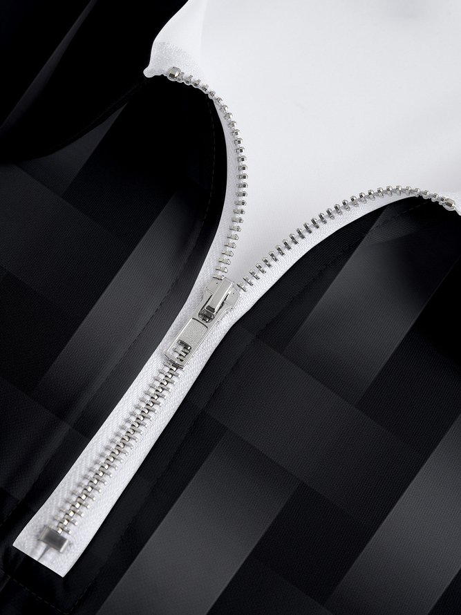 3D Gradient Irregular Geometric Zip Long Sleeve Polo