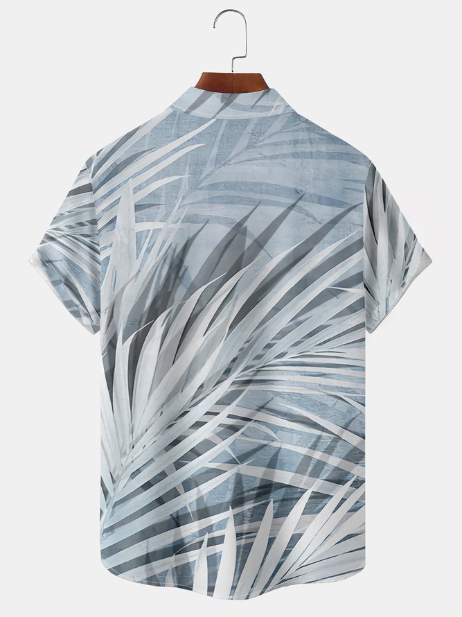 Palm Leaf Chest Pocket Short Sleeve Hawaiian Shirt