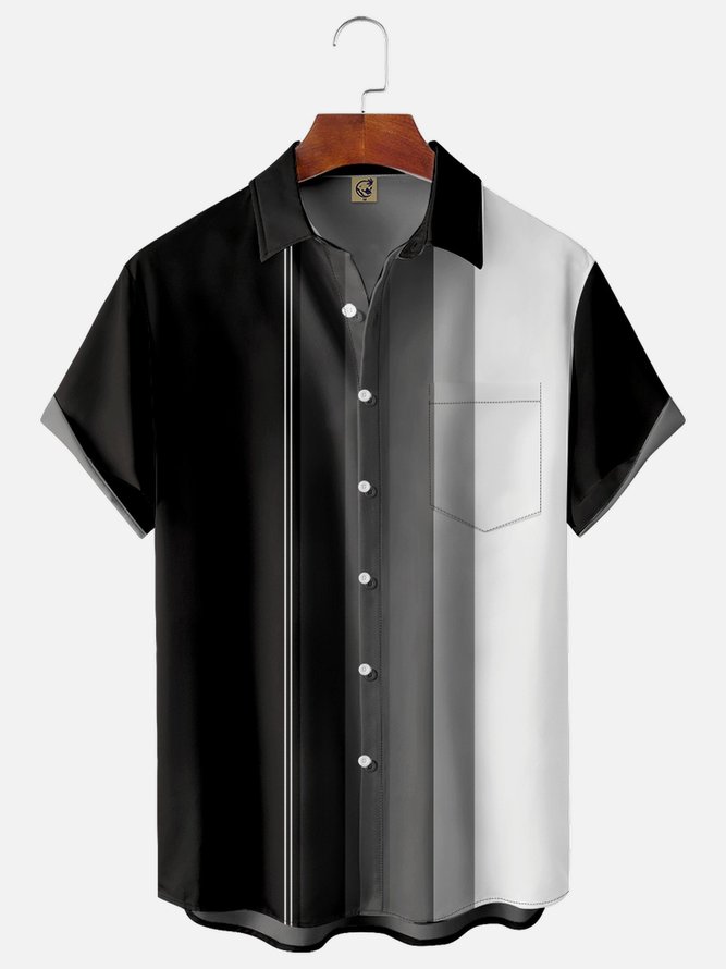 Color block Chest Pocket Short Sleeve Bowling Shirt