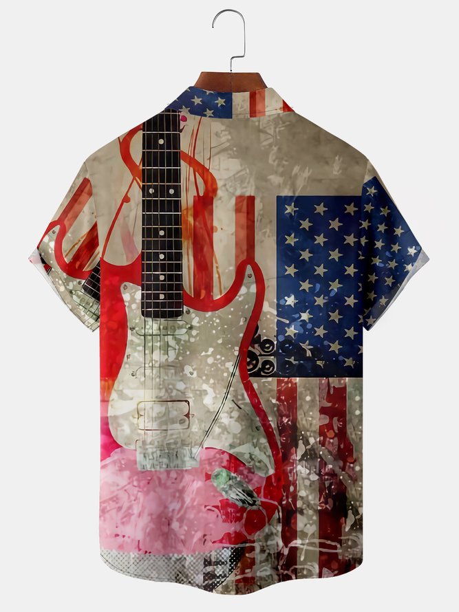 Flag Music Chest Pocket Short Sleeve Shirt
