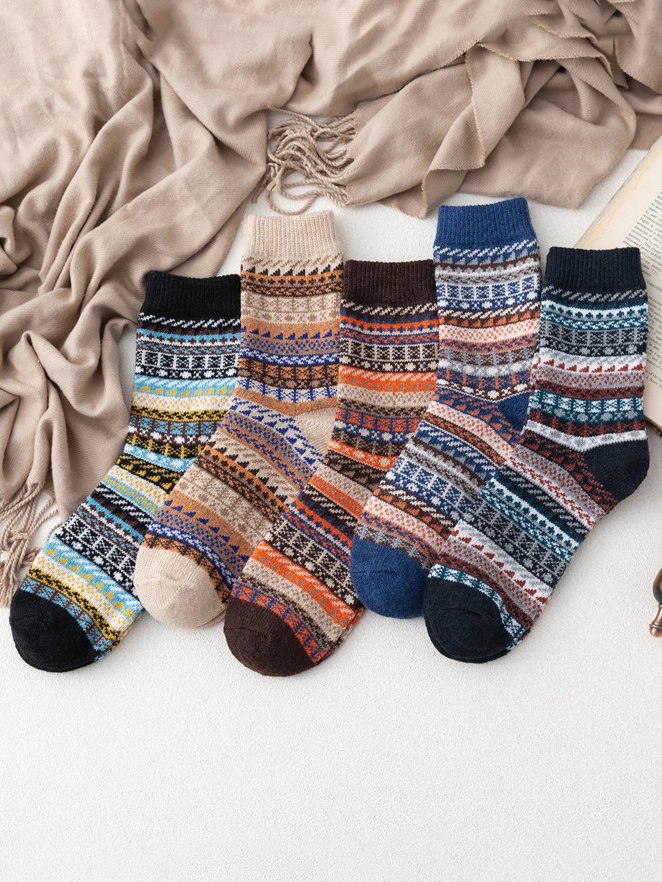 Casual Everyday Ethnic Pattern Striped Cotton Socks