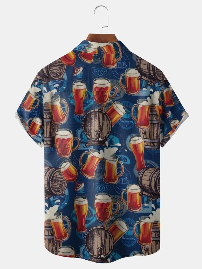 Beer Chest Pocket Short Sleeve Hawaiian Shirt