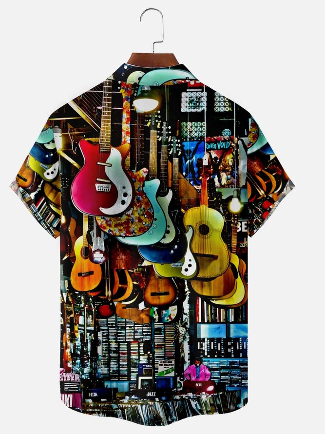 Guitars Chest Pocket Short Sleeve Casual Shirt