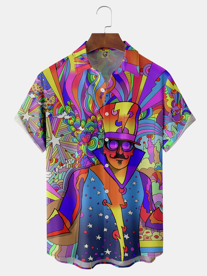 Hippie Music Chest Pocket Short Sleeve Hawaiian Shirt