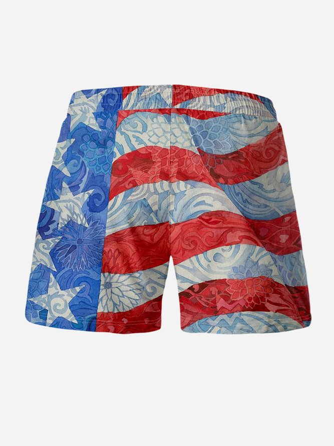 American Flag Skull Drawstring Beach Shorts