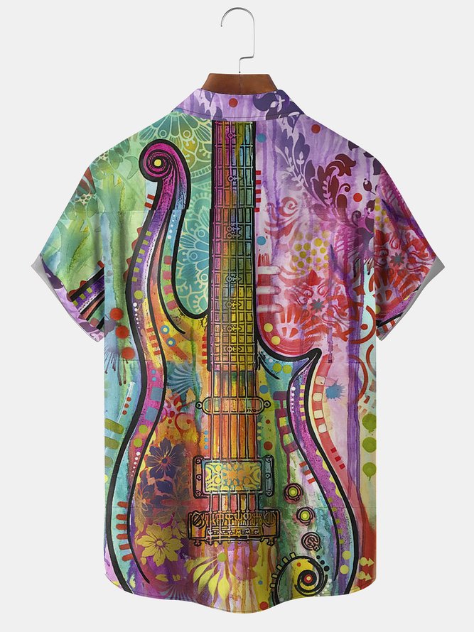 Guitar Chest Pocket Short Sleeve Hawaiian Shirt