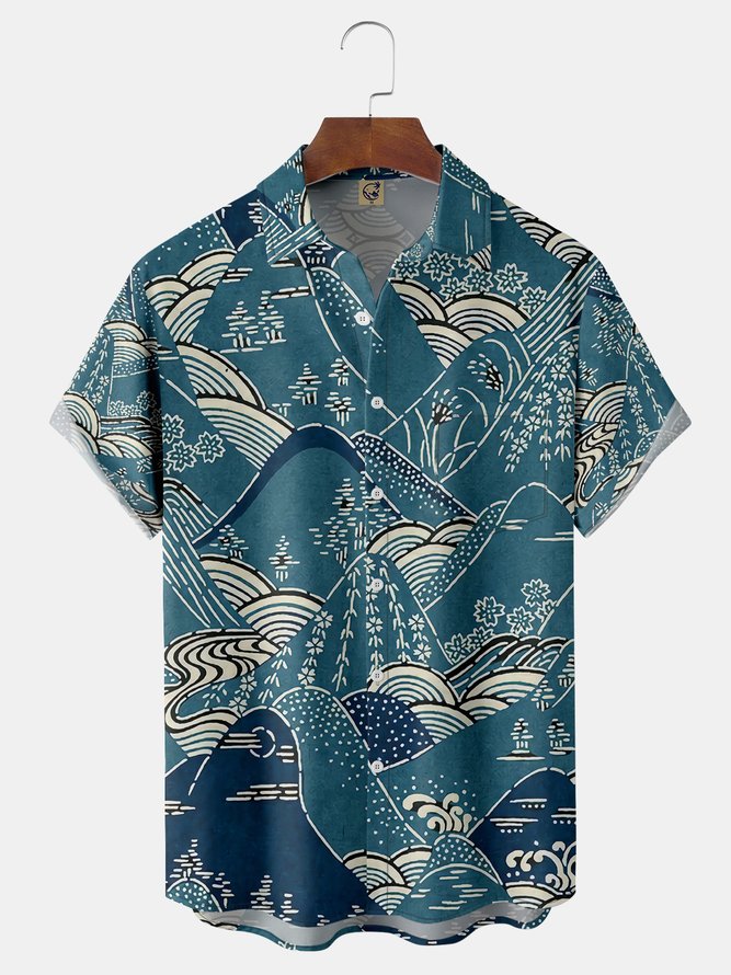 Japanese Ukiyoe Chest Pocket Short Sleeve Hawaiian Shirt