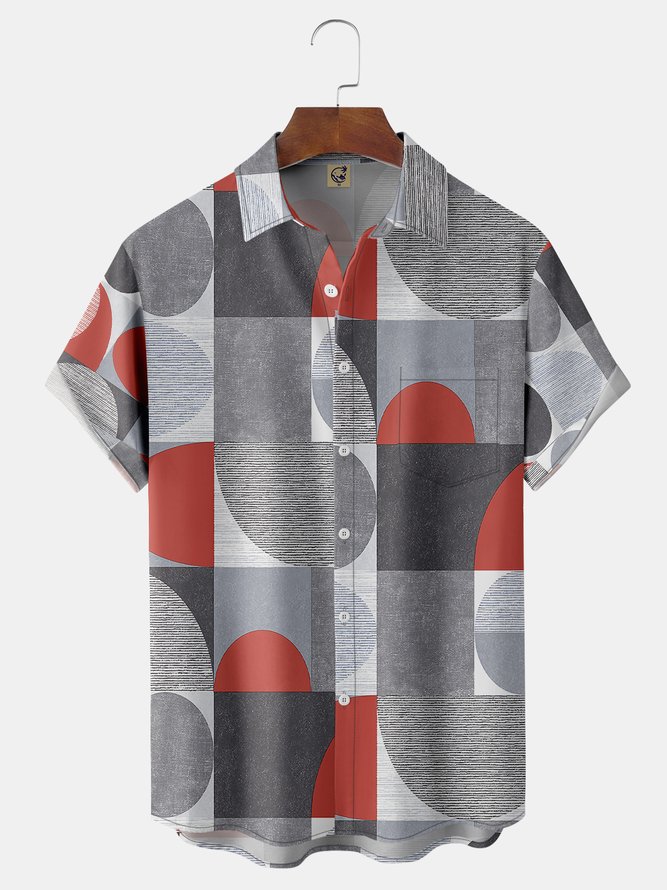 Geometry Plaid Chest Pocket Short Sleeve Hawaiian Shirt | hawalili