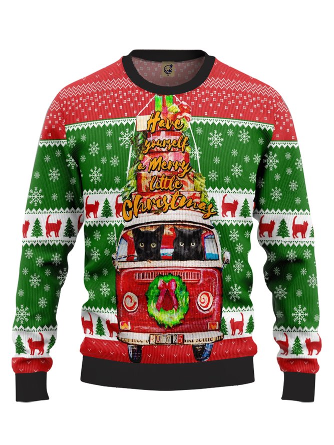 Ugly Christmas Cat Crew Neck Sweatshirt