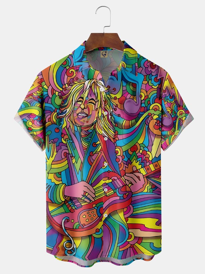 Hippies Music Chest Pocket Short Sleeve Casual Shirt