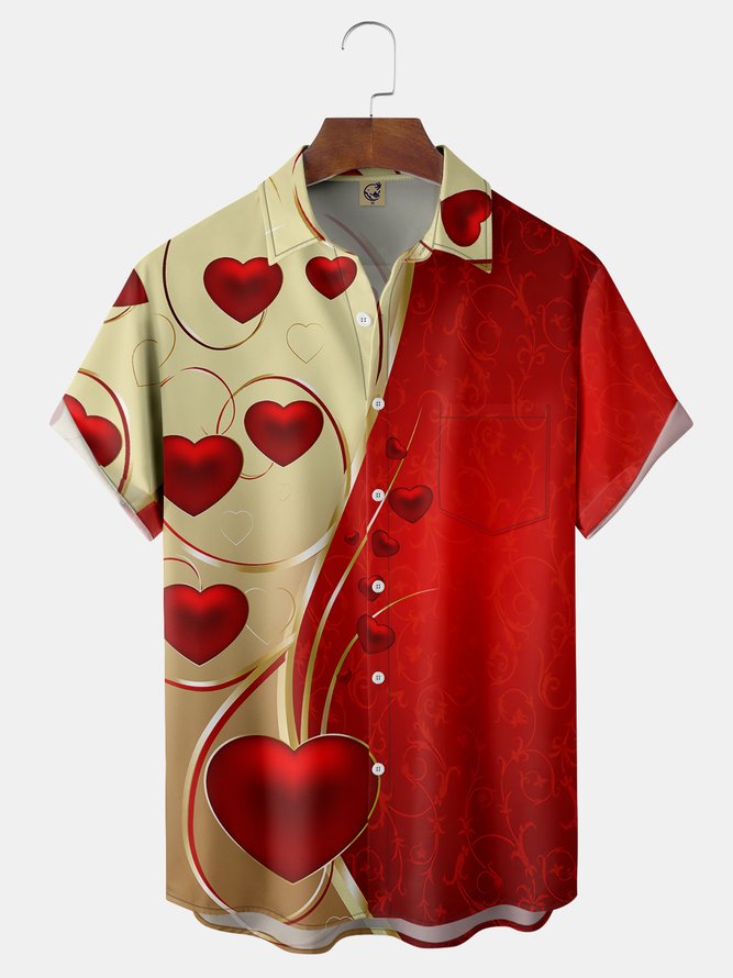 St Valentine‘s Day Heart Chest Pocket Short Sleeve Shirt