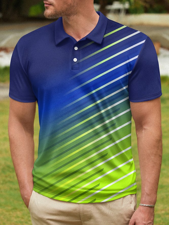 Gradient Abstract Geometric Button Short Sleeve Golf PoLo
