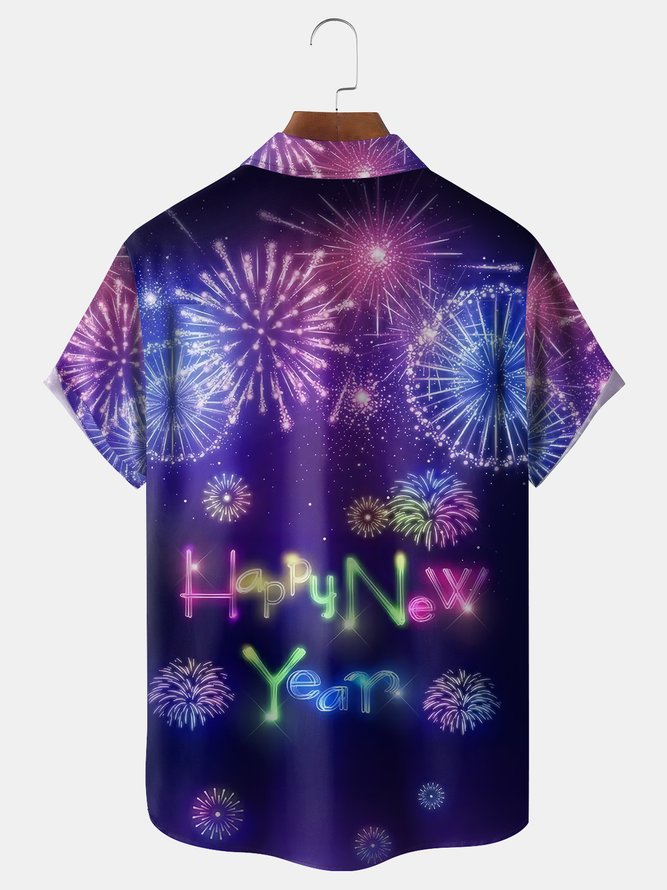 New Year's Fireworks Chest Pocket Short Sleeve Shirt