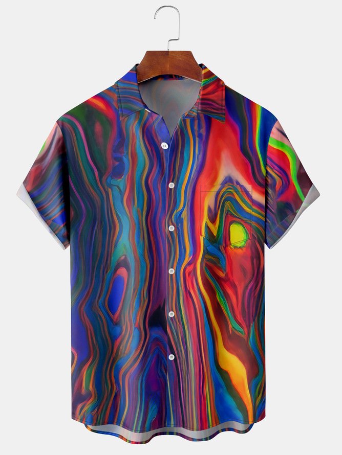 Big Size Abstract Chest Pocket Short Sleeve Casual Shirt