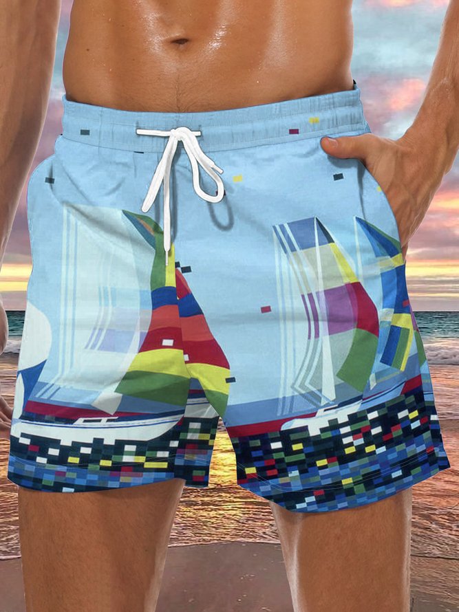 Sailing Doat Drawstring Beach Shorts