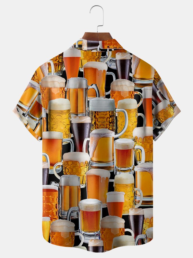 Beer Chest Pockets Short Sleeve Hawaiian Shirts