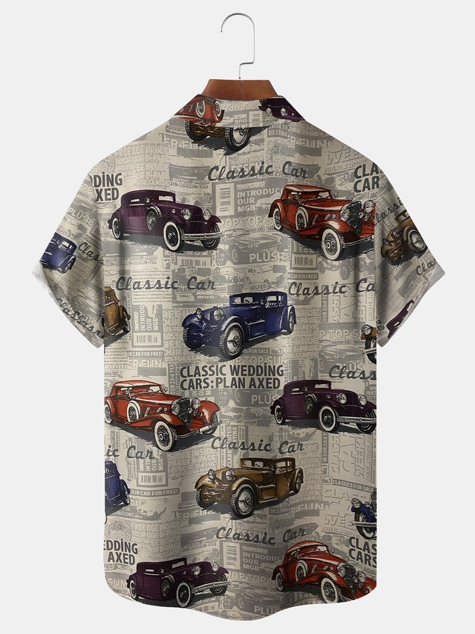 Auto Car Chest Pocket Short Sleeve Casual Shirt