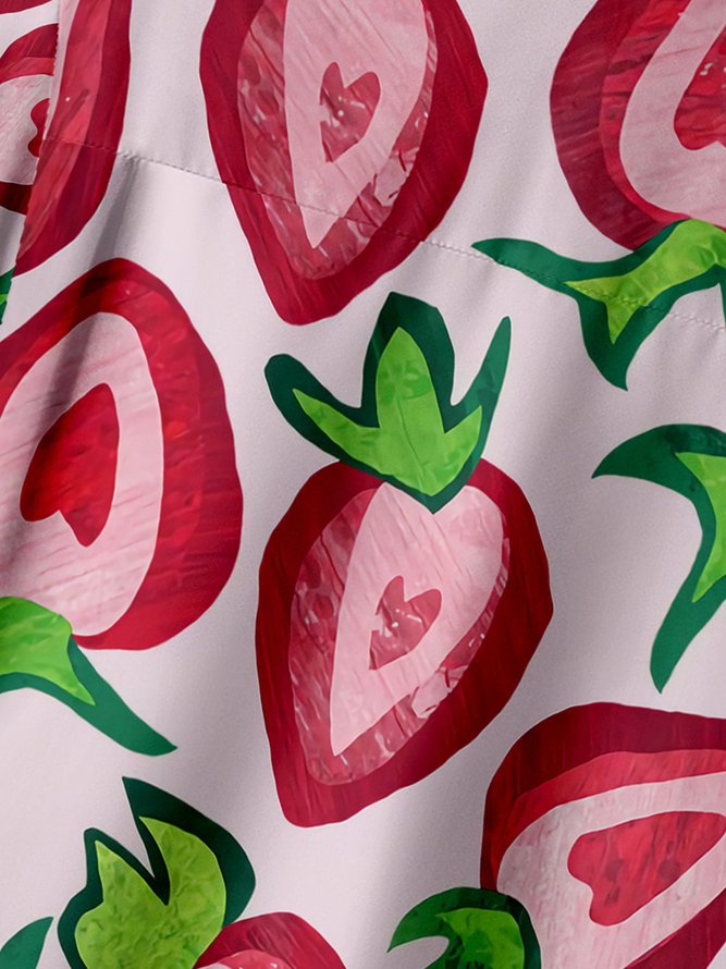 Fruit Strawberry Chest Pocket Short Sleeve Hawaiian Shirt