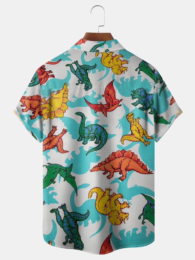 Animal Dinosaur Chest Pocket Short Sleeve Hawaiian Shirt