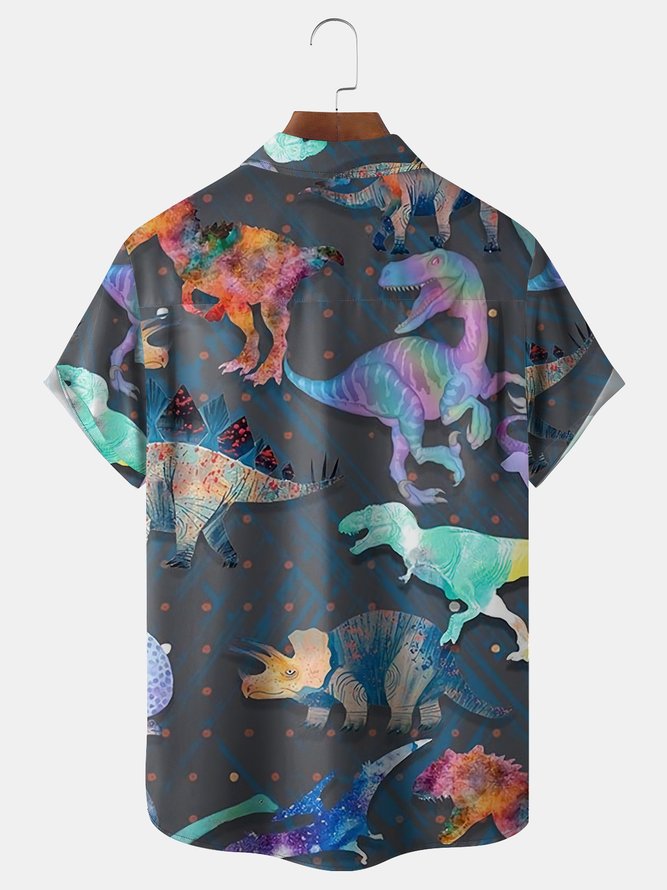 Dinosaur Chest Pocket Short Sleeve Hawaiian Shirt