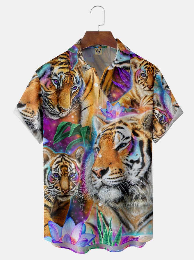Tigers Chest Pocket Short Sleeve Hawaiian Shirt