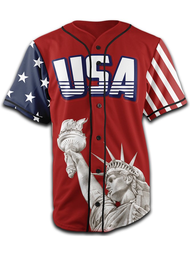 American Flag Short Sleeve Baseball Jersey