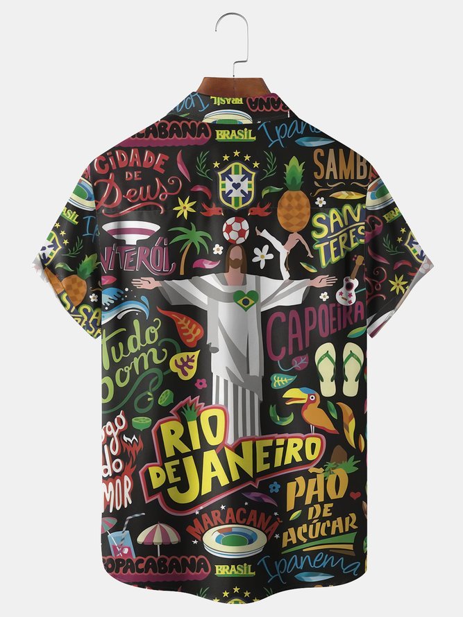 Rio Brazil Carnival Chest Pocket Short Sleeve Casual Shirt