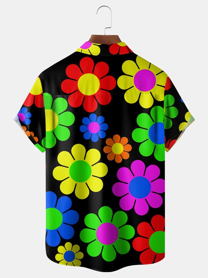 Flowers Chest Pocket Short Sleeve Hawaiian Shirt