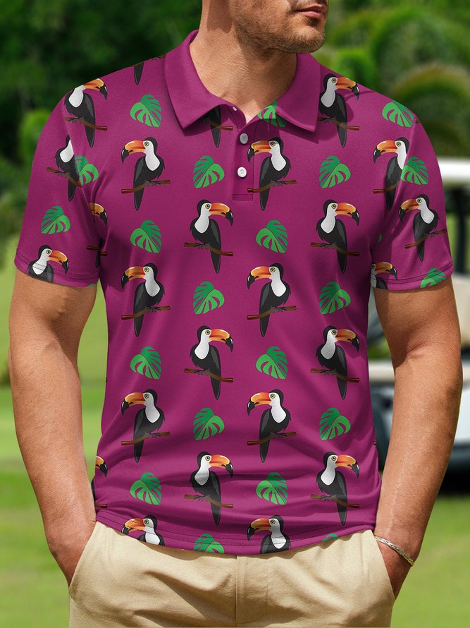 Hawaiian Toucan Button Short Sleeve Golf PoLo Shirt