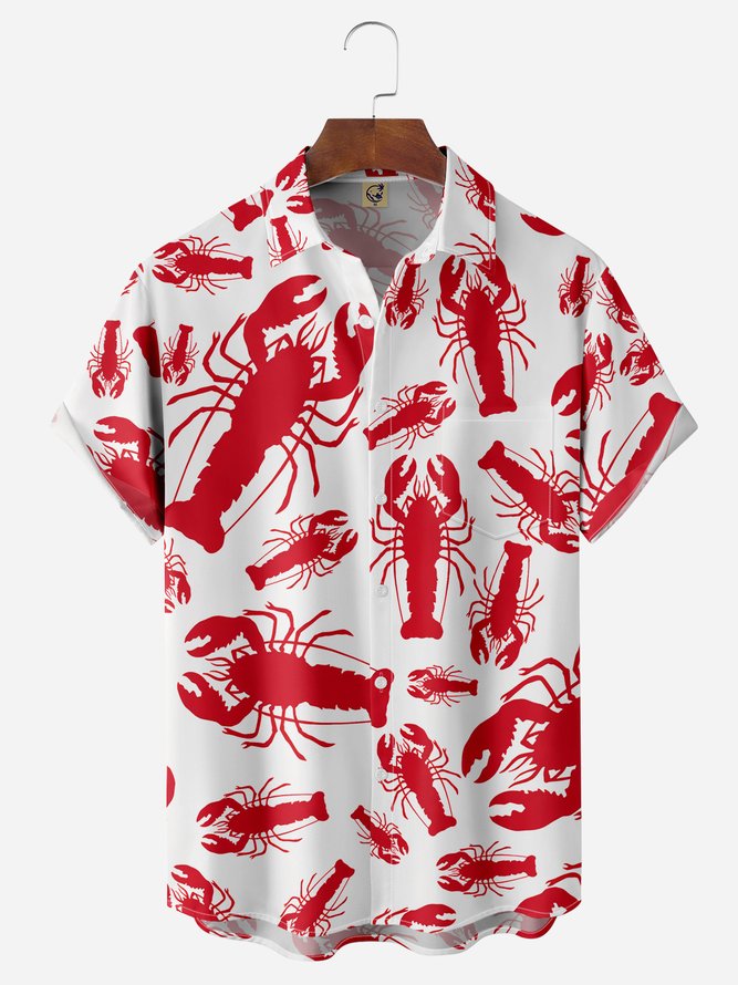 Lobster Chest Pocket Short Sleeve Hawaiian Shirt