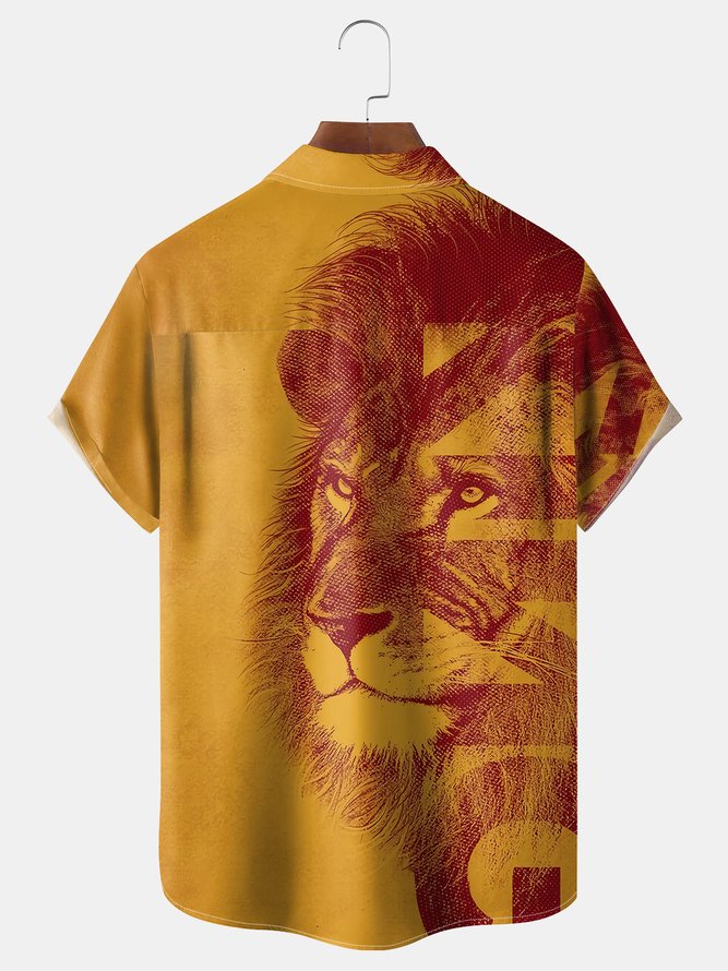 Lion Chest Pocket Short Sleeve Casual Shirt