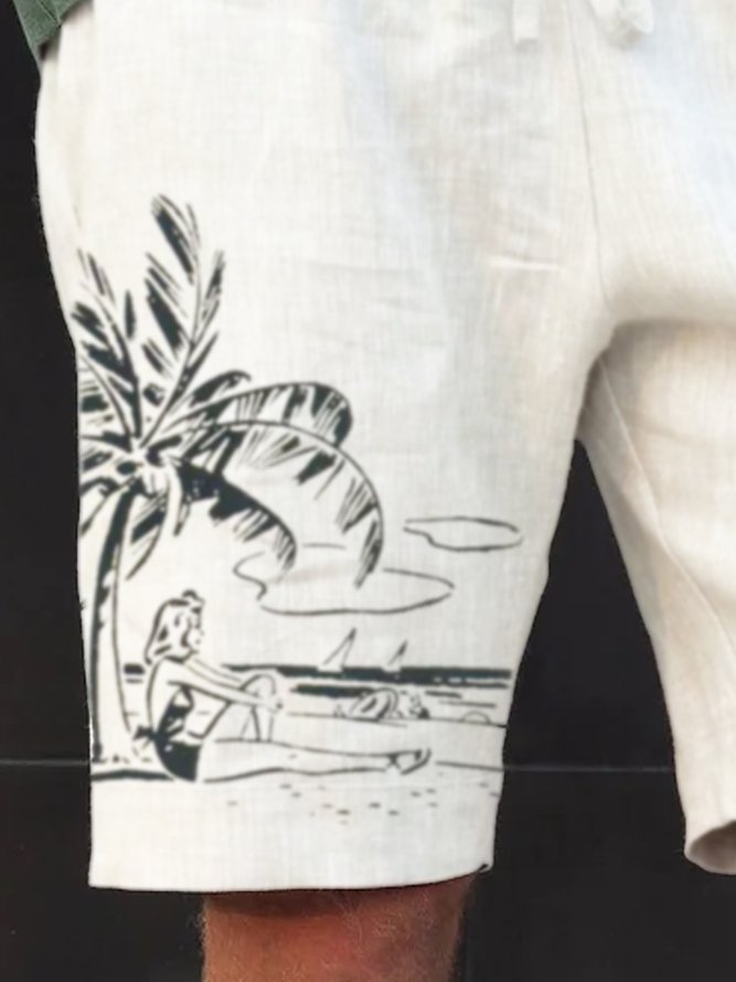 Coconut Tree Drawstring Bermuda Casual Shorts