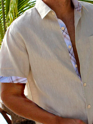 Plaid Panel Short Sleeve Casual Shirt