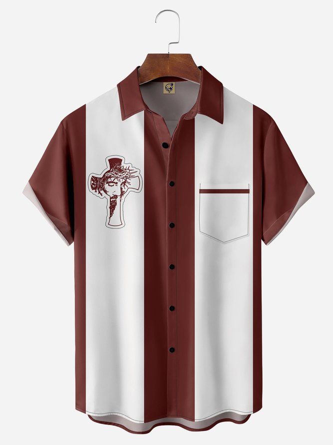 Cross Chest Pocket Short Sleeve Bowling Shirt