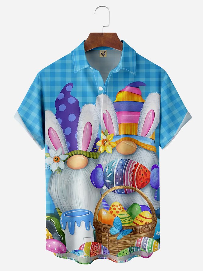 Easter Egg Chest Pocket Short Sleeve Casual Shirt
