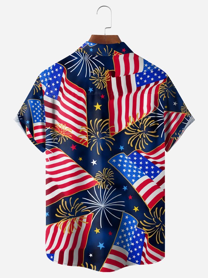 American Flag Chest Pocket Short Sleeves Casual Shirts