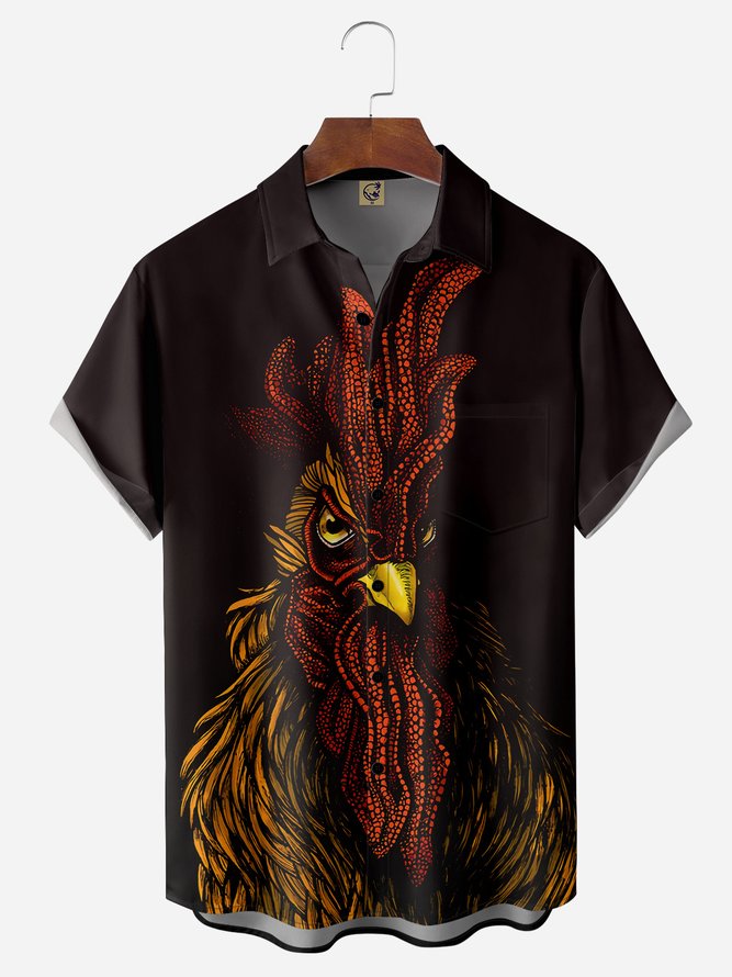 Art Rooster Chest Pocket Short Sleeve Casual Shirt