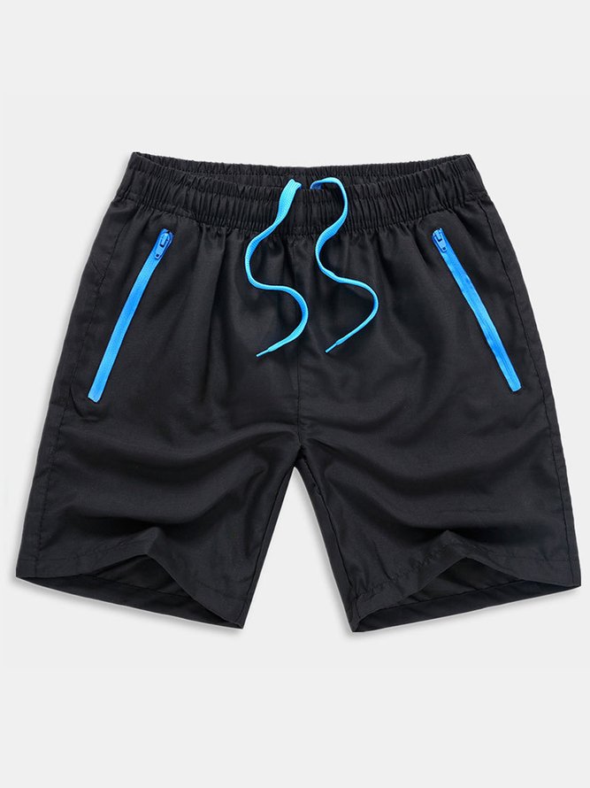 Contrasting Zipper Drawstring Beach Shorts
