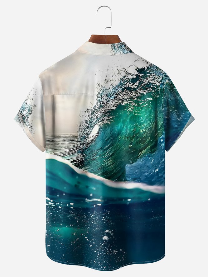 Seawater Chest Pocket Short Sleeve Hawaiian Shirt