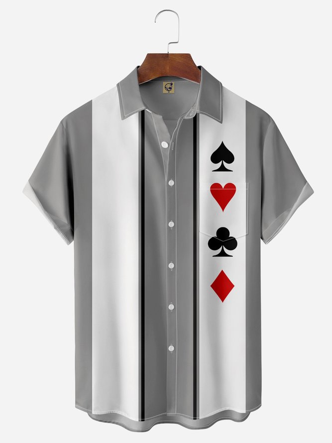 Poker Symbols Chest Pocket Short Sleeve Bowling Shirts
