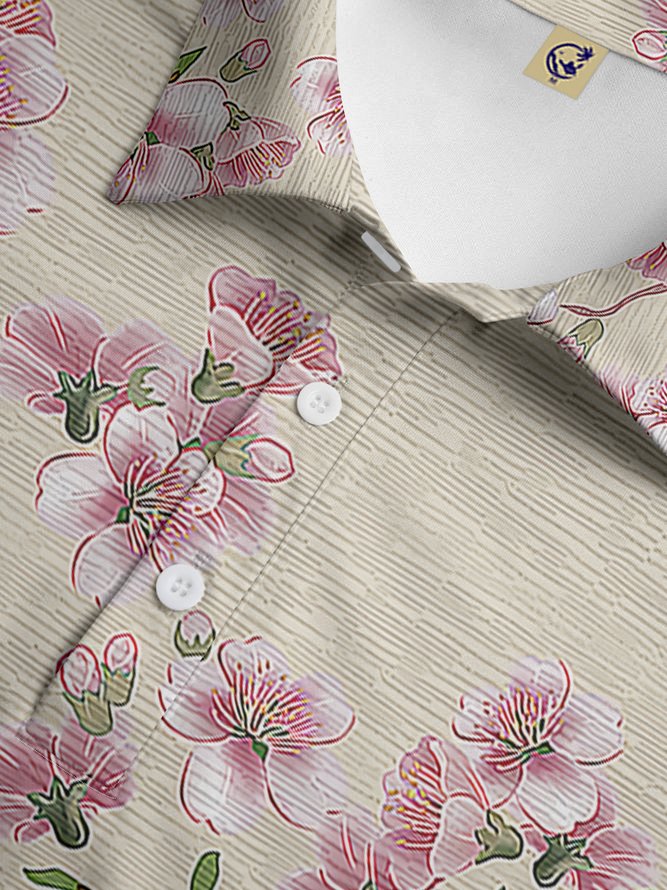 Japanese Sakura Button Short Sleeve Polo Shirt