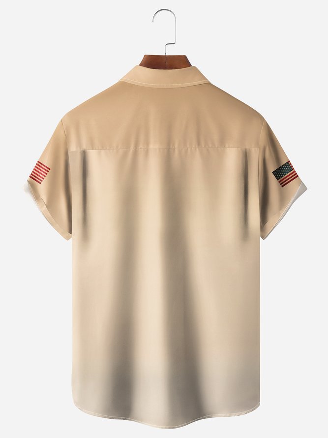 American Flag Fun Pig Chest Pocket Short Sleeve Casual Shirt