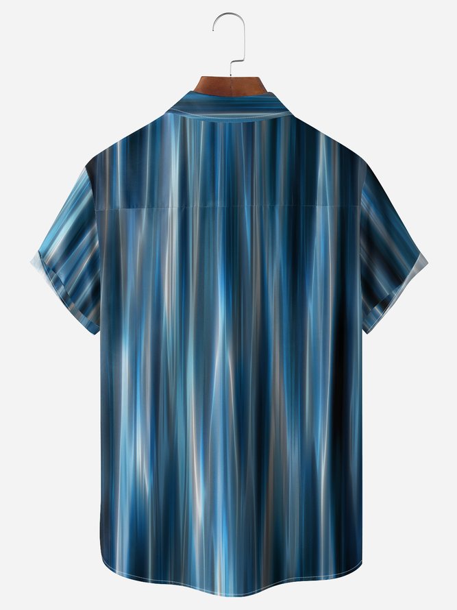 Abstract Striped Chest Pocket Short Sleeve Casual Shirt