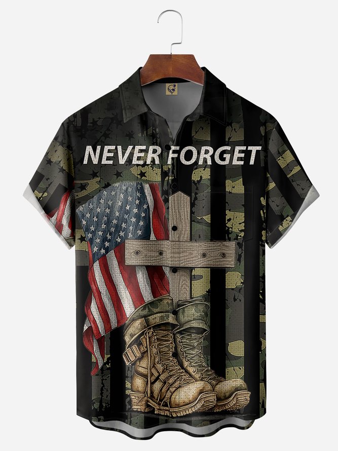 Veterans Memorial Day Chest Pocket Short Sleeve Shirt