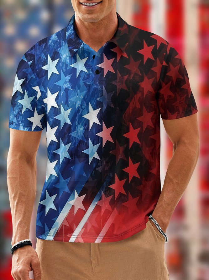 American Flag Button Down Short Sleeve Polo Shirt