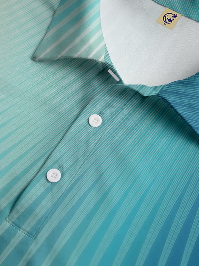 Striped Button Short Sleeve Polo Shirt
