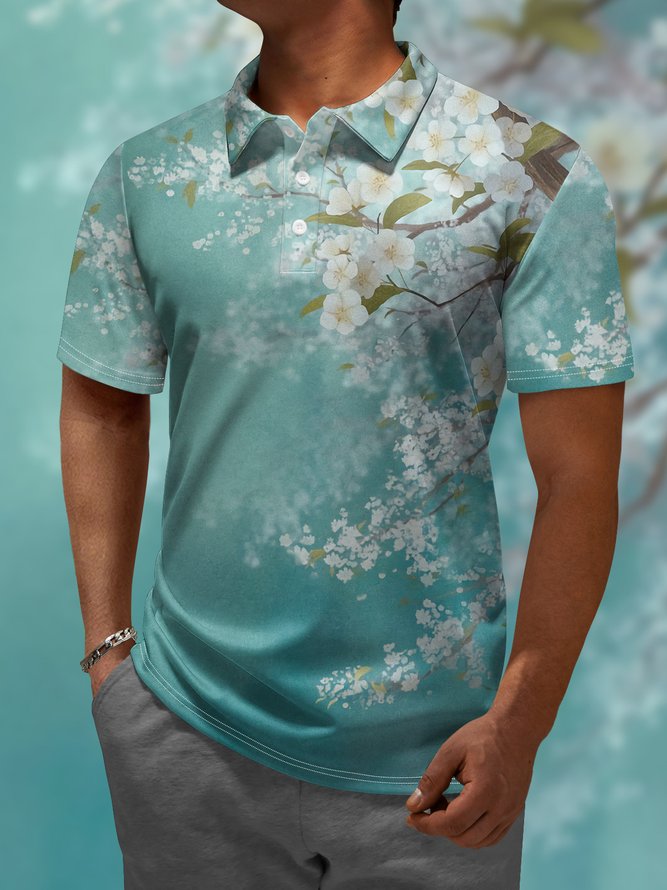 Japanese Culture Sakura Button Short Sleeve Hawaiian Polo Shirt